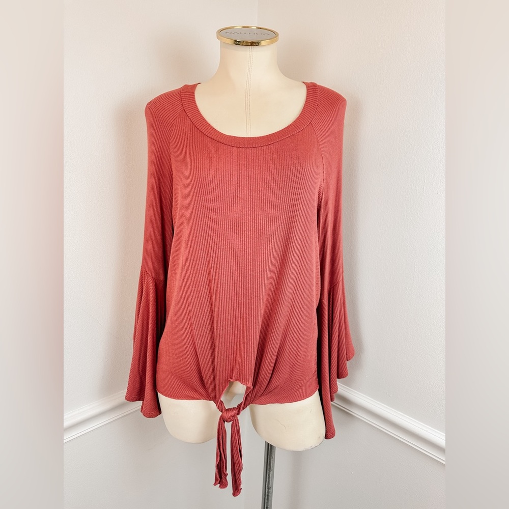 MOD Rust Color Long Sleeve Boho Top Long Bell Sleeves | Size Medium
